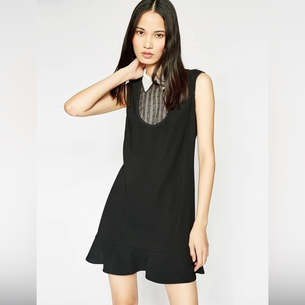The Kooples Contrast-Collar Lace-Inset Mini Dress